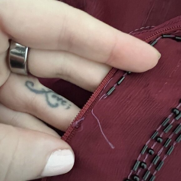 Vintage 90s Jennifer by KVM Party Dress Size M Cranberry Sequin Embroidered Silk - Picture 15 of 16